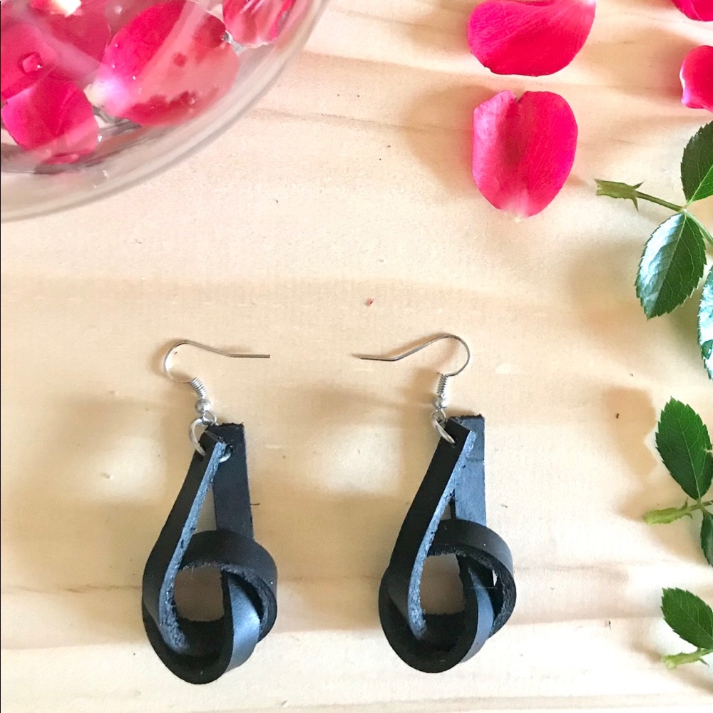 Leather Loop Knot Dangle Drop Earrings